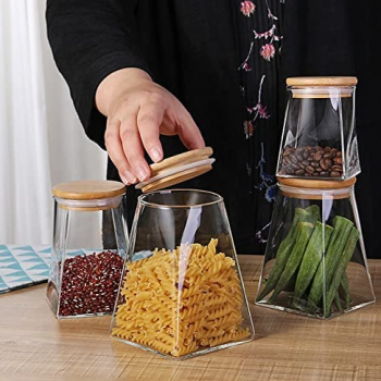 Gambar produk SOLUNA Toples Kaca Glass Food Storage Wooden Lid Pyramid Shape Jar 500ml - S12