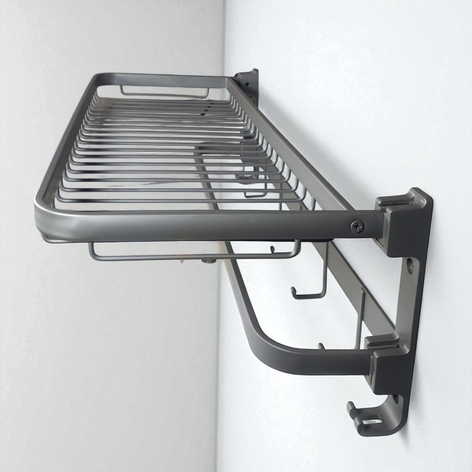 Gambar produk KABEI Rak Dinding Kamar Mandi 2 Layer Gantungan Handuk Lipat Aluminium - KB57