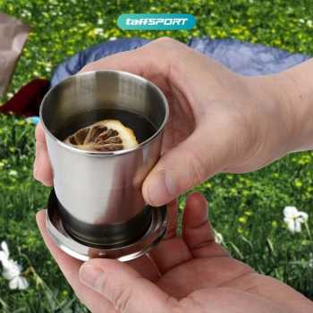 Gambar produk TaffSPORT Gelas Lipat Stainless Steel Foldable Cup Carabiner 140ml - BS150