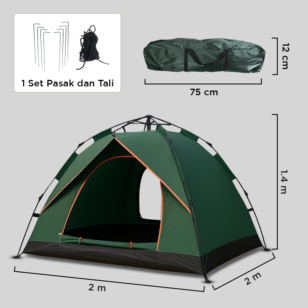 Gambar produk AstaGear Tenda Camping Lipat Otomatis 3-4 Orang Single Layer - SH-014