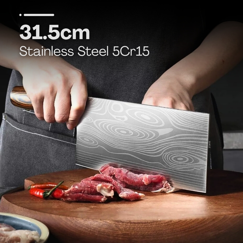 Gambar produk KOBACHI Pisau Daging Damascus Pattern Steel 5Cr15 31.5cm Cleaver Knife - DMC4
