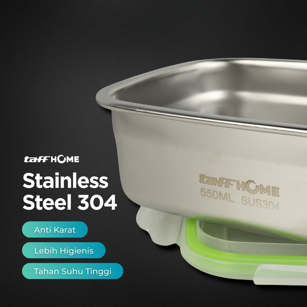 Gambar produk TaffHOME Kotak Makan Anti Tumpah Reguler Lunch Box Stainless Steel 304 550ml - Slyz52