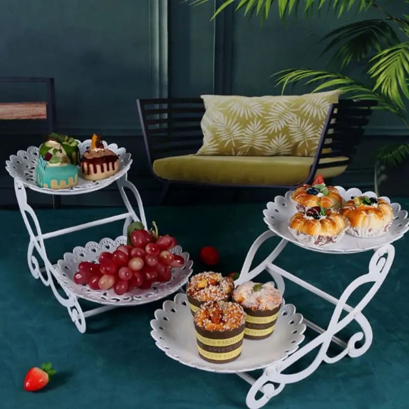 Gambar produk TALON Rak Kue Susun 2 Tingkat Multi Layer Bicycle Cake Fruit Tray Circle - INU114