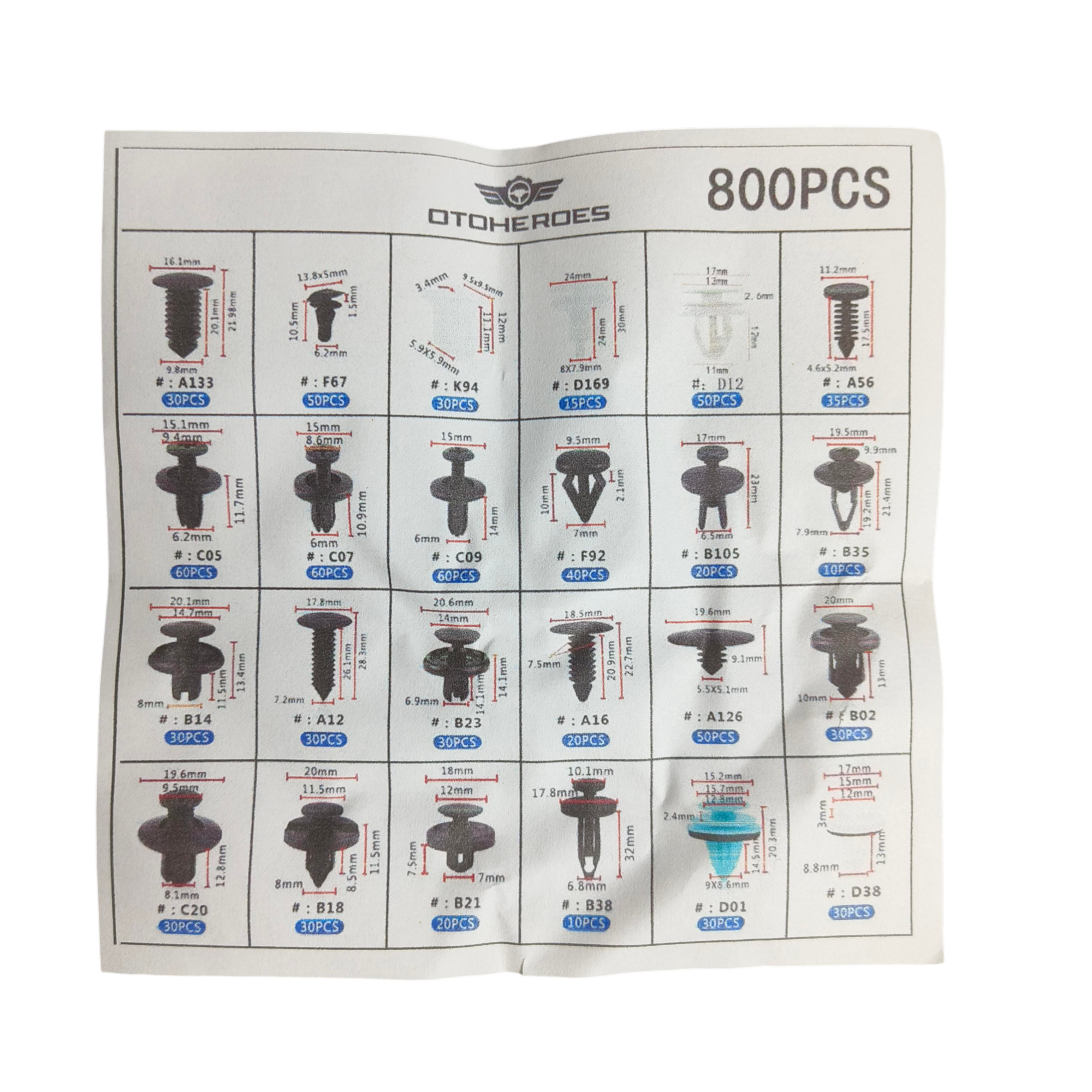 Gambar produk OTOHEROES Baut Rivet Plastik Mobil Universal Klip Pengencang 800 PCS - HE197