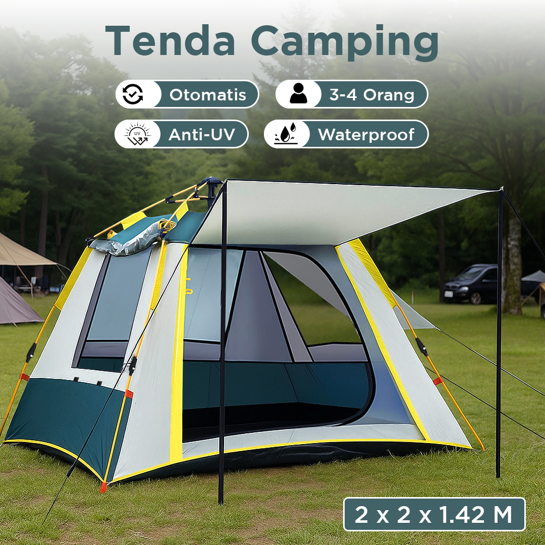 Gambar produk HOUKAI Tenda Camping Lipat Otomatis 3-4 Orang Waterproof - YZTP