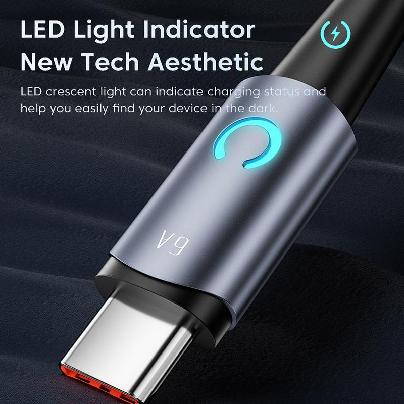 Gambar produk Toocki Kabel Data USB Type C Fast Charging Braided LED Light 66W 6A 25cm - TQ-X02