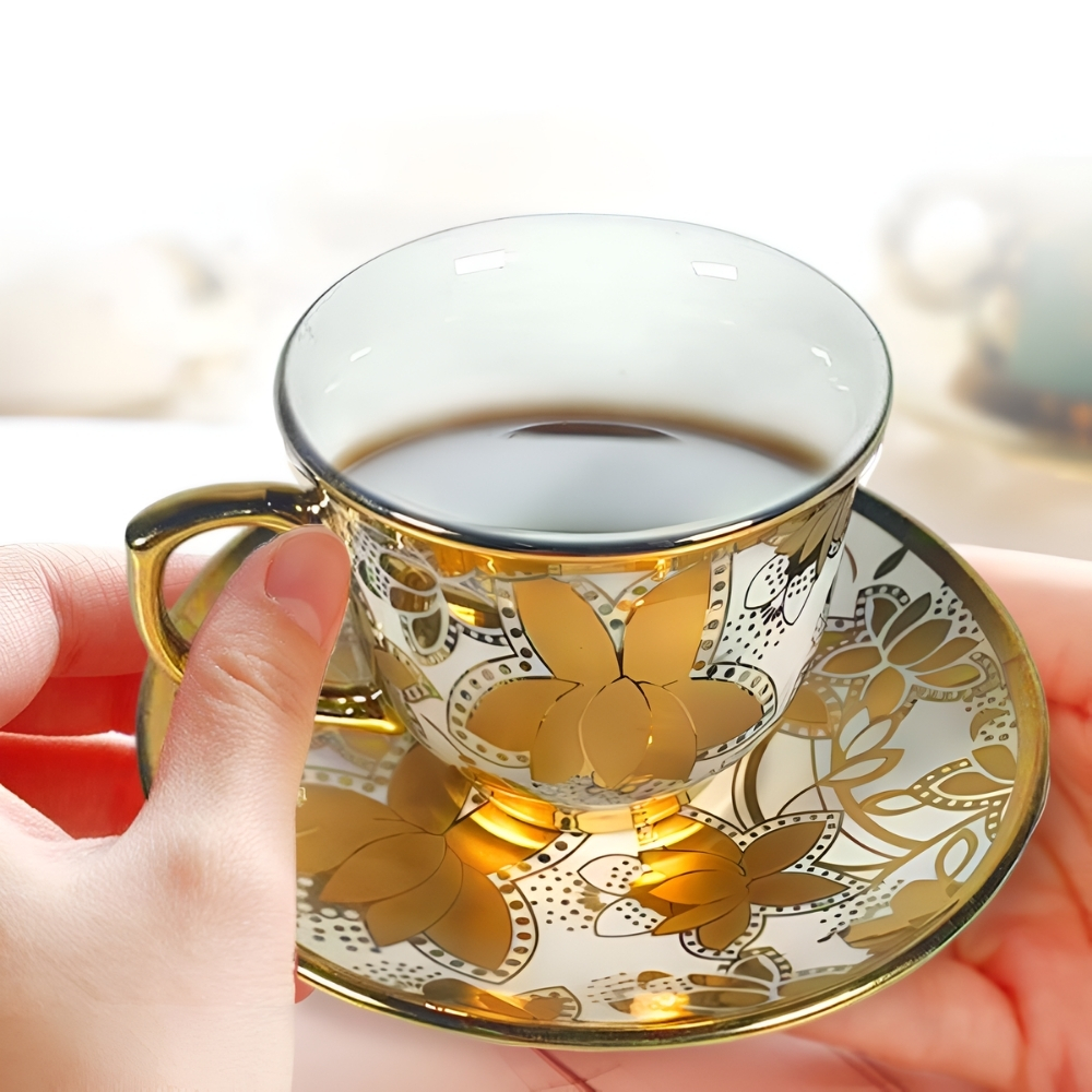 Gambar produk SF Set Cangkir Kopi Keramik 6in1 Electroplating Tea Coffee Cup 100ml A - SF141