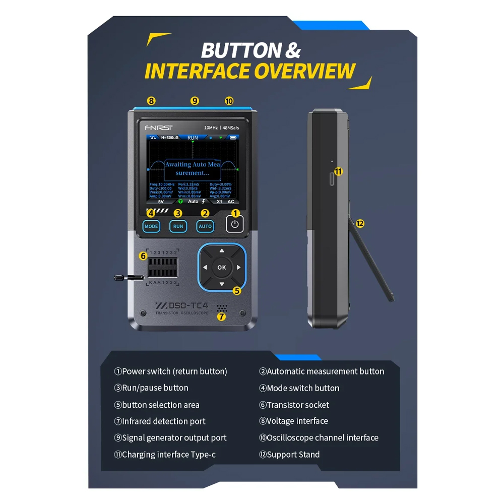 Gambar produk FNIRSI Osiloskop Digital Oscilloscope 3in1 Transistor Signal Generator - DSO-TC4
