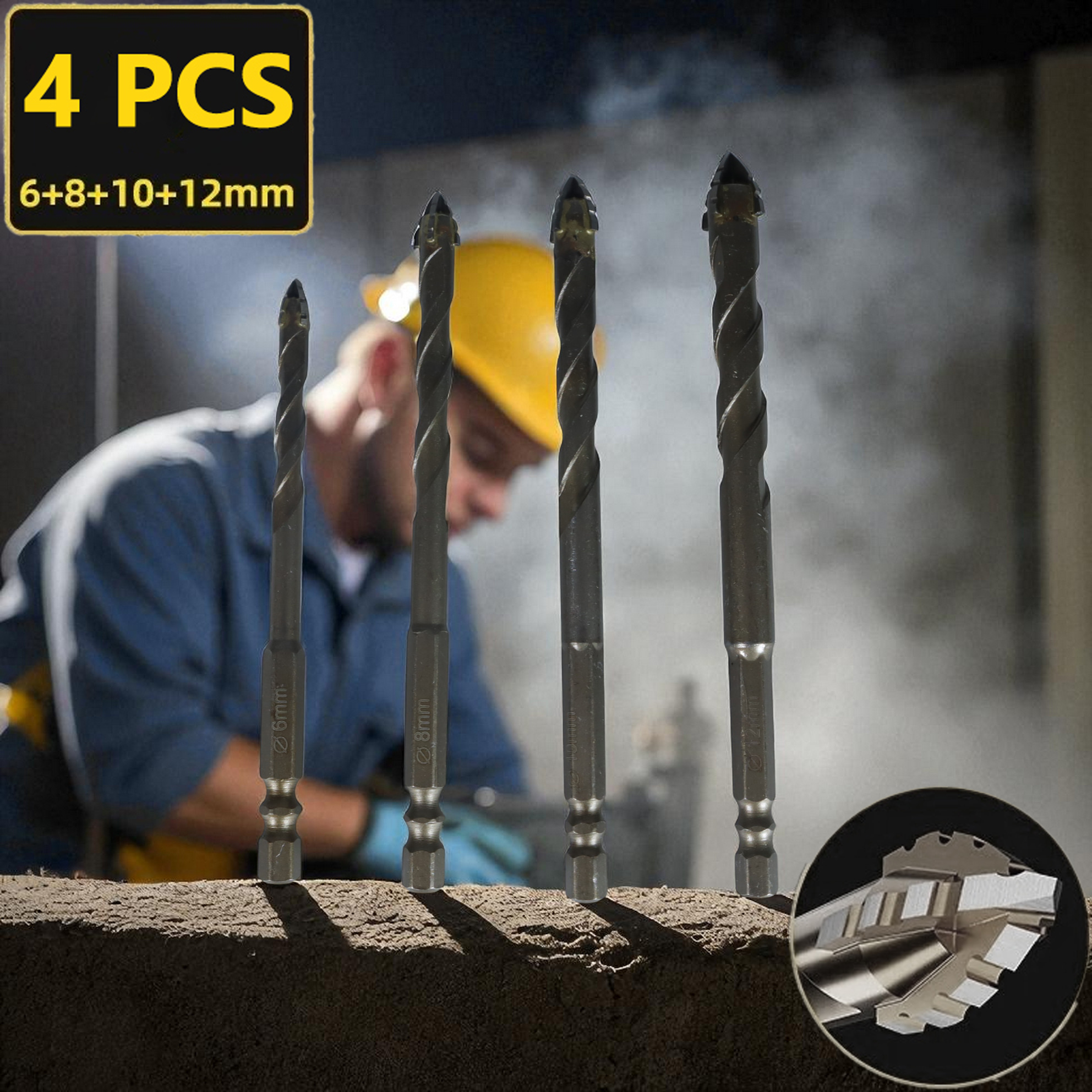 Gambar produk Dinho Mata Bor Four Edge Sawtooth Drill Bit 6-12mm 4 PCS - INU100