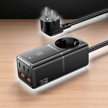 Gambar produk ESSAGER Charger Power Strip All-in-One Adaptor Fast Charging GaN 75W - WL-Gan75-EU
