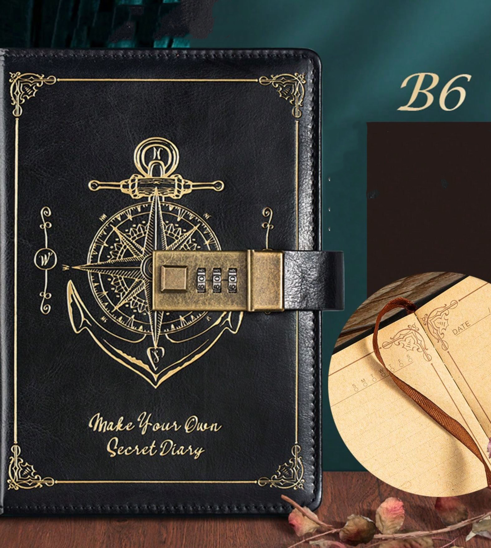 Gambar produk Pirates Buku Jurnal Leather Vintage B6 200 Halaman Grid with Lock - INU148