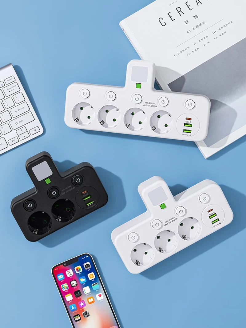 Gambar produk PLUGO Stop Kontak 4 Lubang USB Type C EU Plug 10A 110-250V 2500W - EU-8625UL