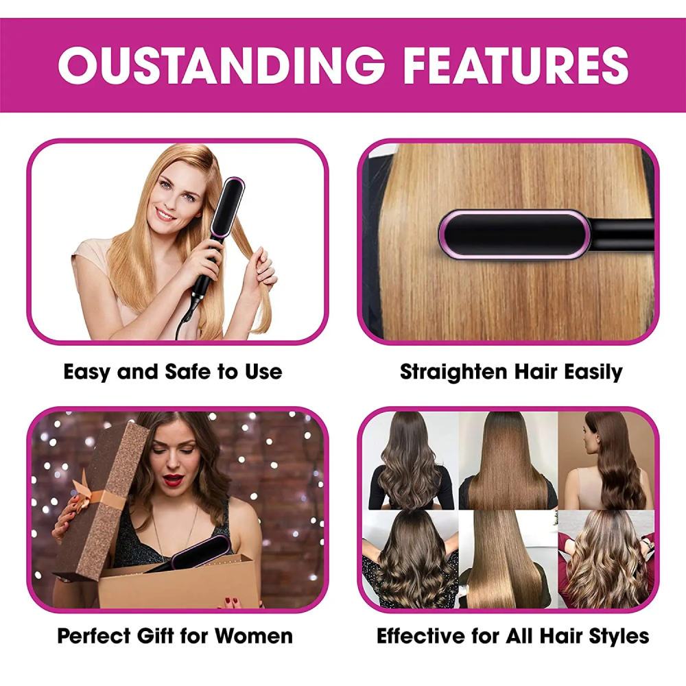 Gambar produk POURCARE Sisir Catok Pelurus Rambut Hair Straightener Brush 45W - ML-909