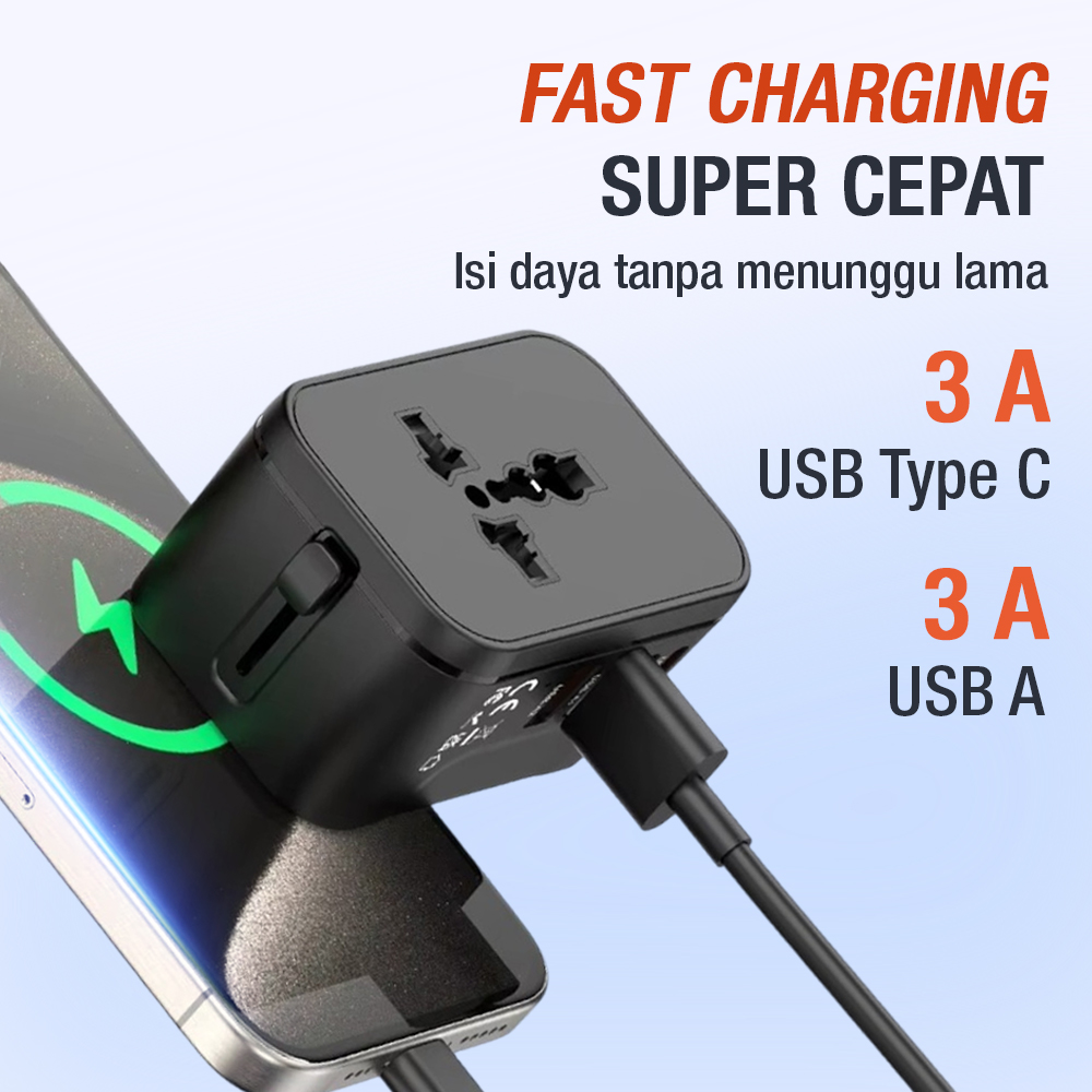 Gambar produk LENCENT Universal Travel Adaptor Multi Port USB Type C UK EU USA 3A - HHT205