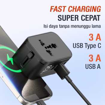 Gambar produk LENCENT Universal Travel Adaptor Multi Port USB Type C UK EU USA 3A - HHT205