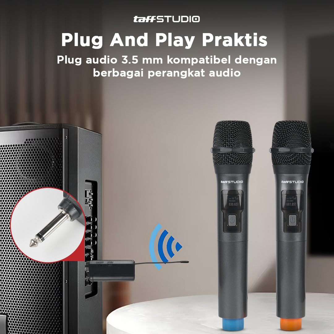 Gambar produk TaffSTUDIO Microphone Karaoke Wireless Rechargeable 2 Ch 2.4GHz 2 PCS - SM2