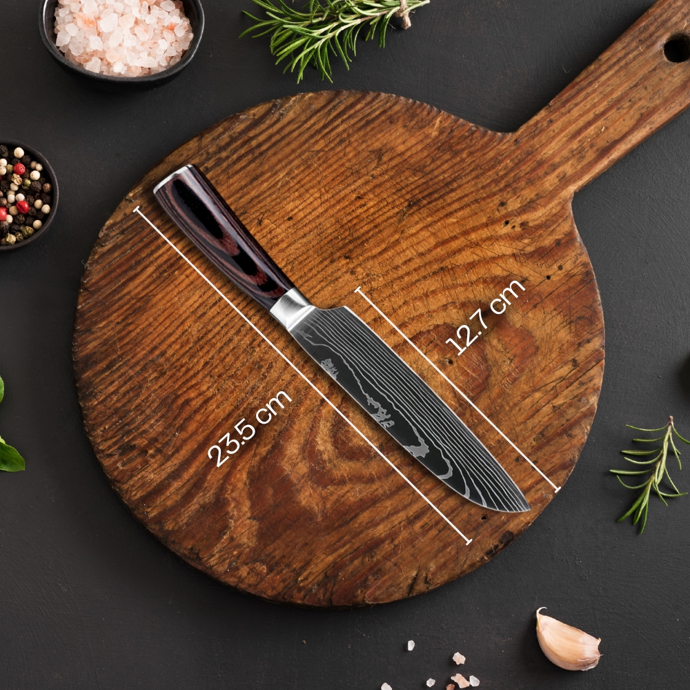 Gambar produk XITUO Pisau Dapur Daging Serbaguna Damascus Pattern Stainless Steel 5 Inch Santoku Knife