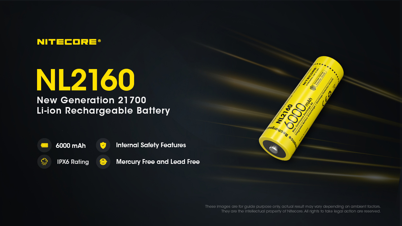 Gambar produk NITECORE Baterai 21700 Rechargeable High Capacity 6000mAh 8A IPX6 - NL2160