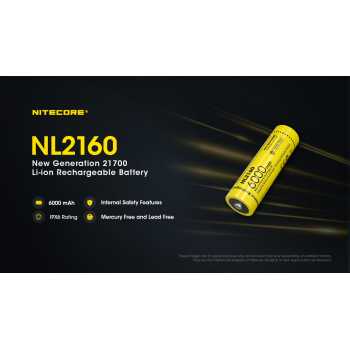 Gambar produk NITECORE Baterai 21700 Rechargeable High Capacity 6000mAh 8A IPX6 - NL2160