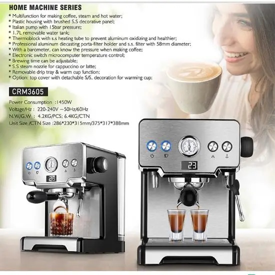 Gambar produk Gemilai Mesin Kopi Espresso Coffee Maker Frothing 15 Bar 1450W 1.7L - CRM3605