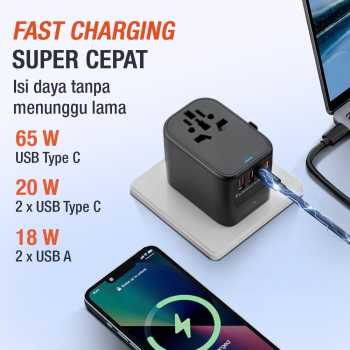 Gambar produk LENCENT Universal Travel Adaptor Multi Port USB Type C UK EU USA 65W - HHT906