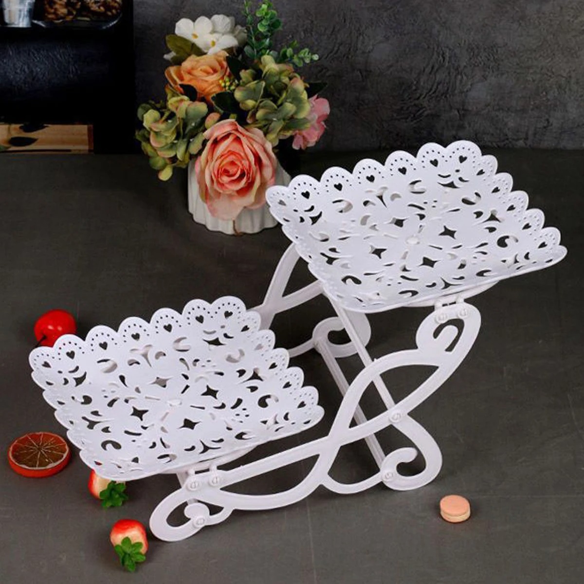 Gambar produk TALON Rak Kue Susun 2 Tingkat Multi Layer Bicycle Cake Fruit Tray Square - INU114