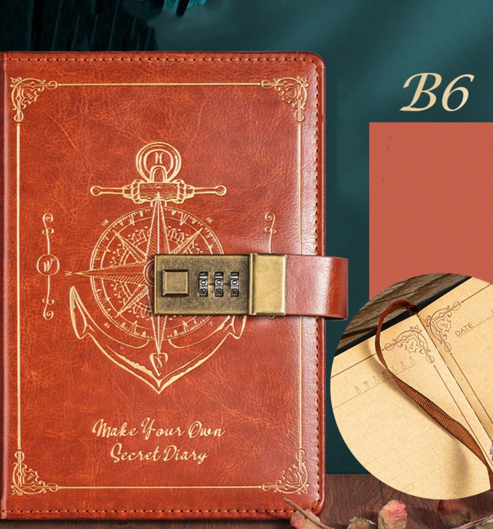Gambar produk Pirates Buku Jurnal Leather Vintage B6 200 Halaman Grid with Lock - INU148