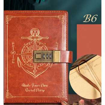 Pirates Buku Jurnal Leather Vintage B6 200 Halaman Grid with Lock - INU148