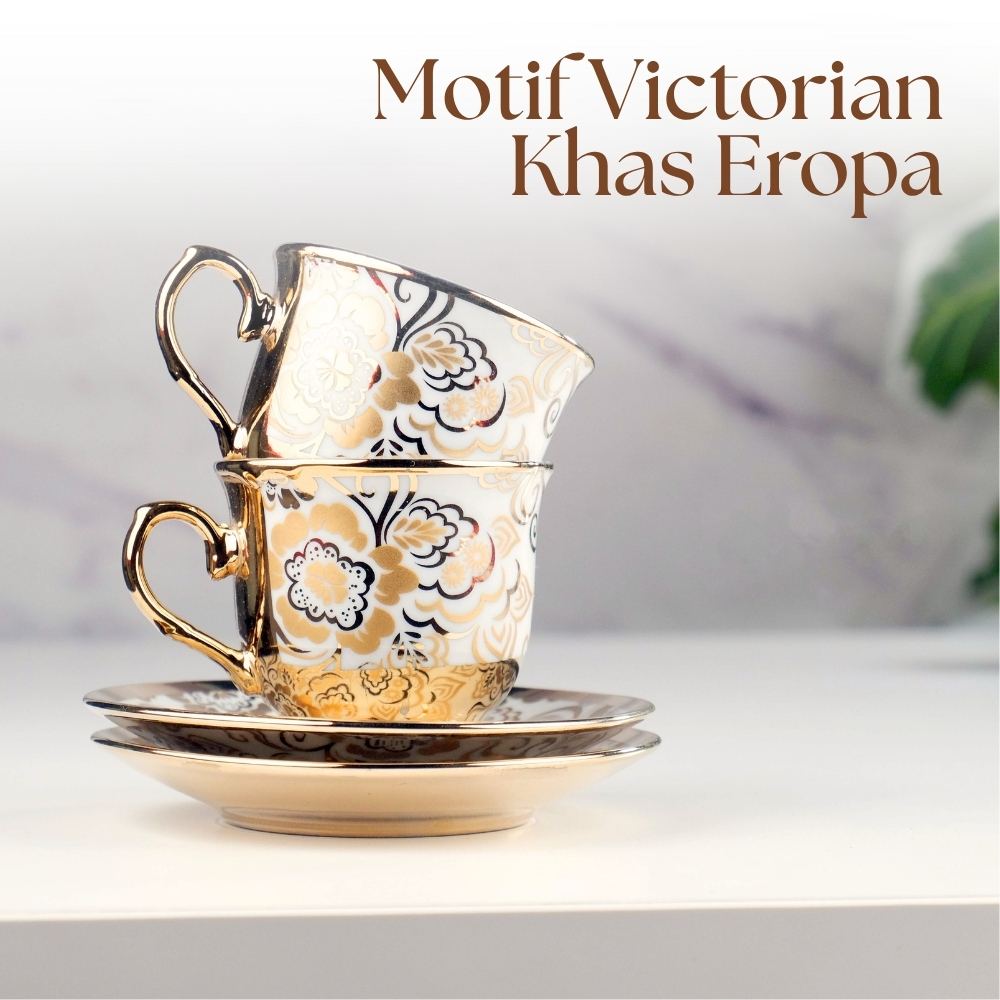 Gambar produk SF Set Cangkir Kopi Keramik 6in1 Electroplating Tea Coffee Cup 100ml B - SF141