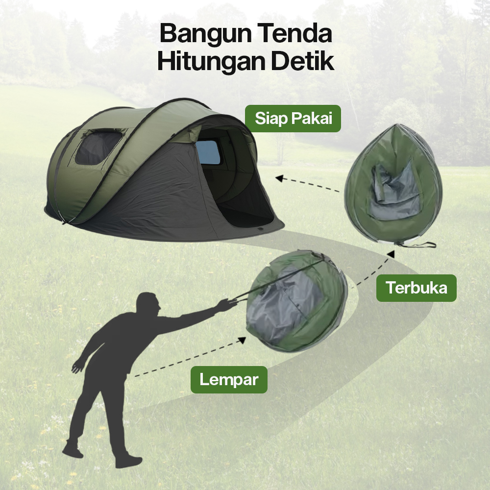 Gambar produk KingRunning Tenda Camping Lipat Otomatis 3-4 Orang Single Layer - S-T414