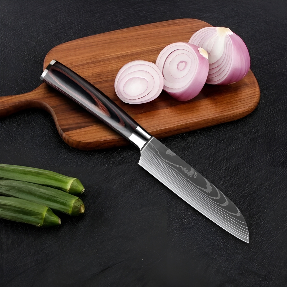 Gambar produk XITUO Pisau Dapur Daging Serbaguna Damascus Pattern Stainless Steel 5 Inch Santoku Knife