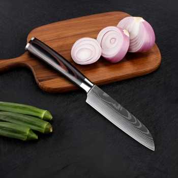 Gambar produk XITUO Pisau Dapur Daging Serbaguna Damascus Pattern Stainless Steel 5 Inch Santoku Knife