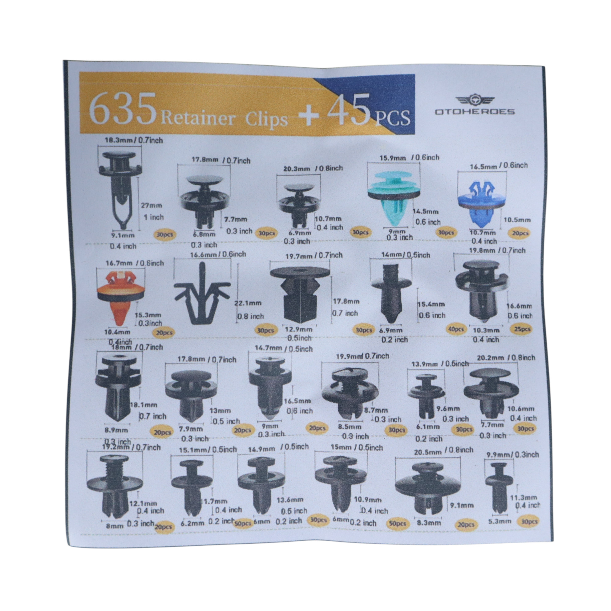 Gambar produk OTOHEROES Baut Rivet Mobil Joint Clip dengan Pengungkit 635 PCS - HS021