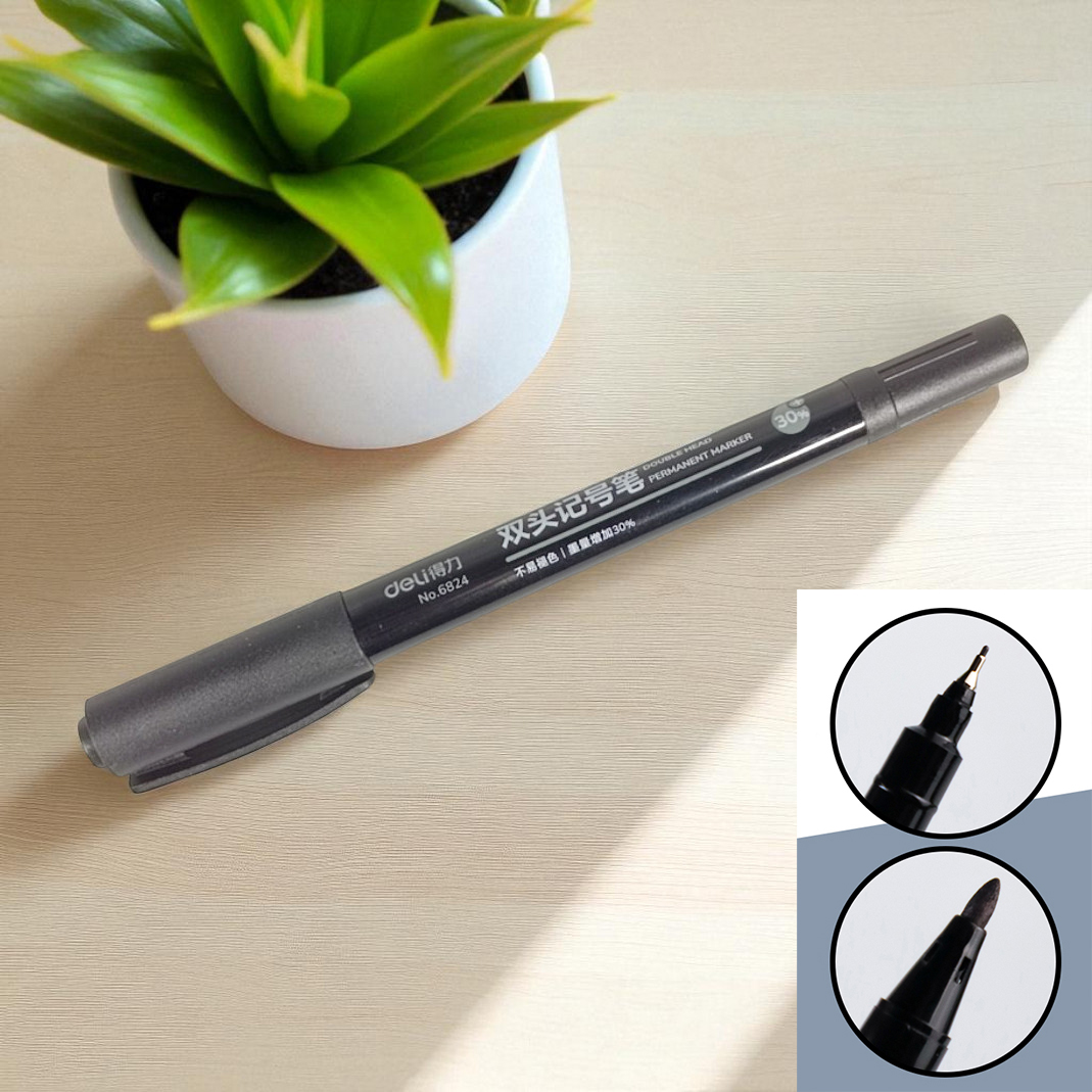 Gambar produk Deli Pena Permanen Dual Head Tip Marker Pens Waterproof - 6824