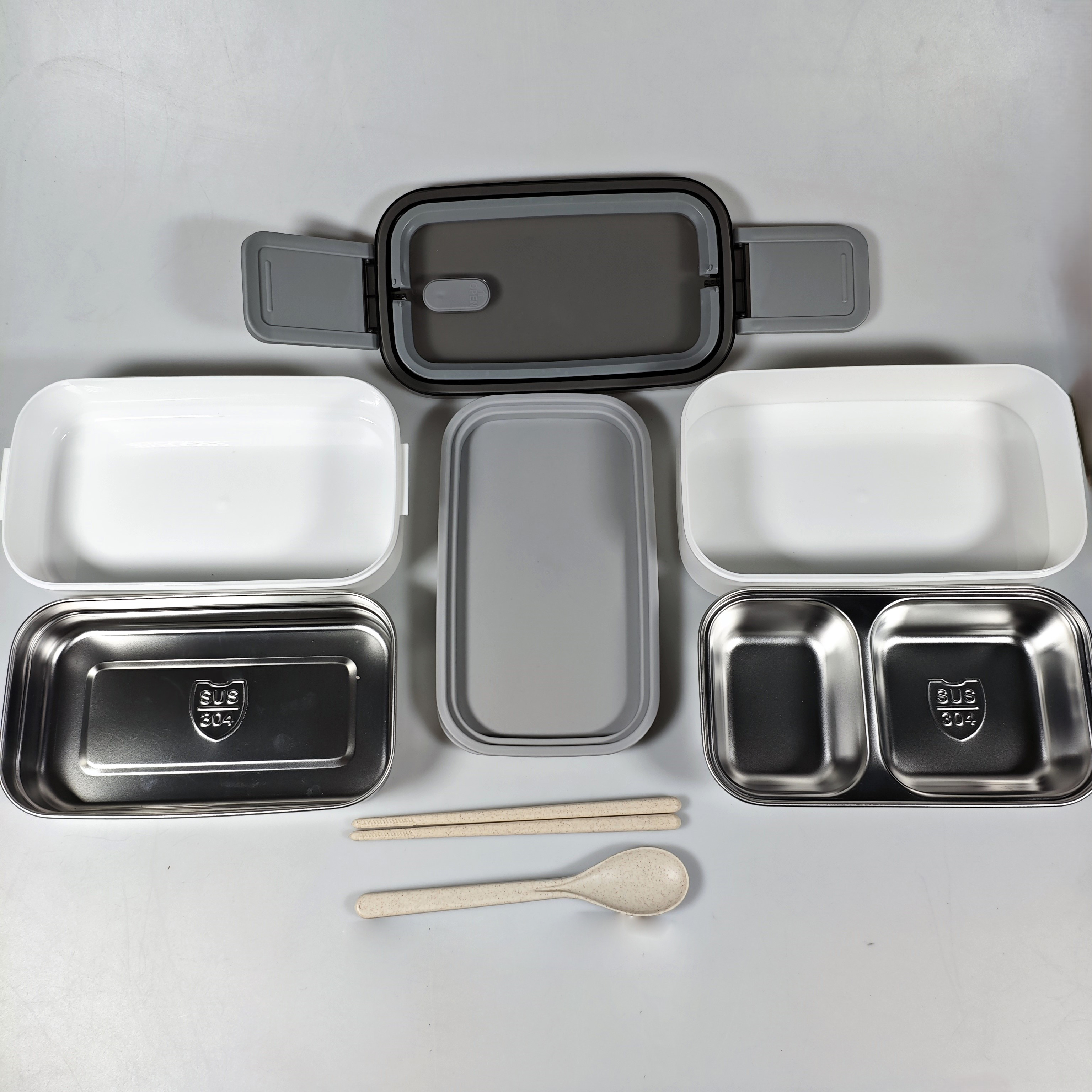 Gambar produk TaffHOME Kotak Makan Lunch Box Stainless Steel Double Layer 1.4L Grid 4 - J274