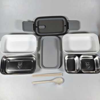 Gambar produk TaffHOME Kotak Makan Lunch Box Stainless Steel Double Layer 1.4L Grid 4 - J274