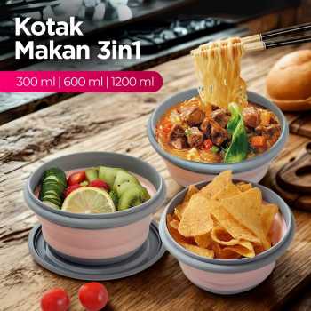 Gambar produk LORV Kotak Makan Lunch Box 3in1 Foldable Silicone 300ml 600ml 1200ml - B1