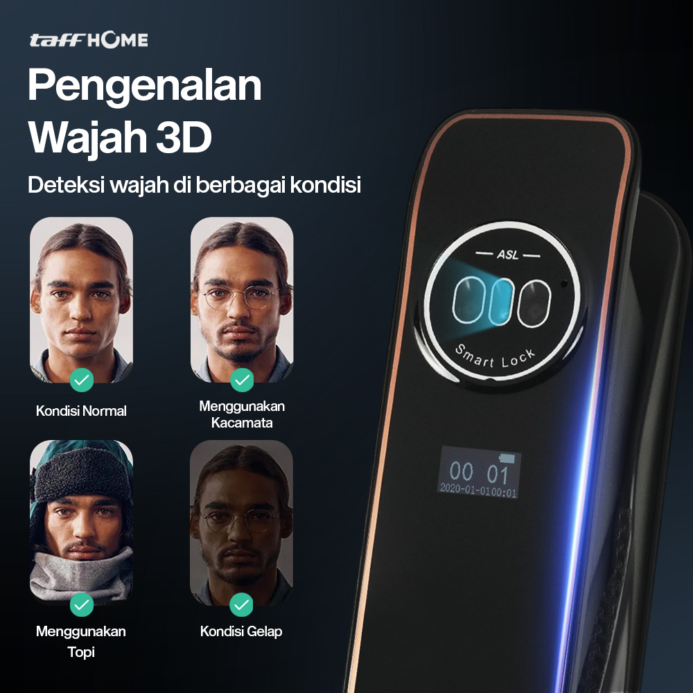 Gambar produk TaffHOME Smart Door Lock Fingerprint 3D Face Recognition Card Xhome - X5