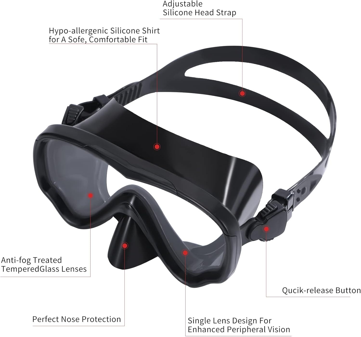 Gambar produk UDO Kacamata Selam Snorkeling Tempered Glass Diving Googgles Unisex - U-16