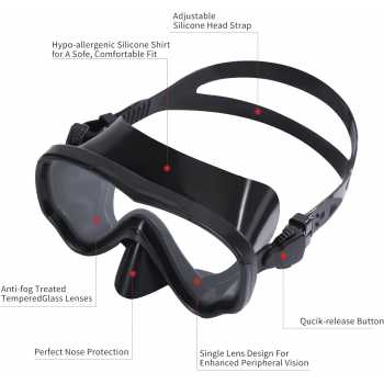 Gambar produk UDO Kacamata Selam Snorkeling Tempered Glass Diving Googgles Unisex - U-16