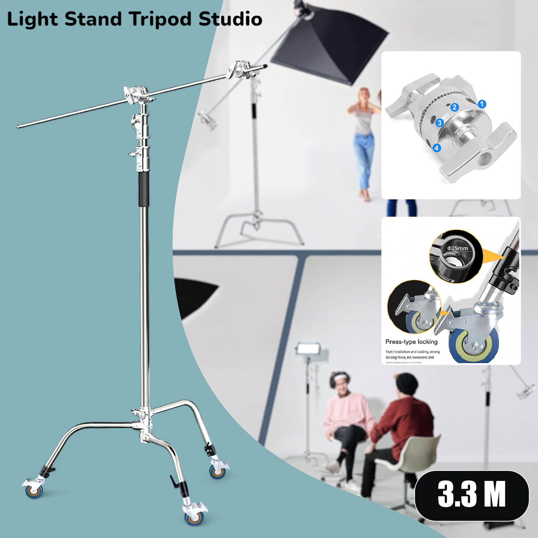 Gambar produk SHBACK Light Stand Tripod Studio Foldable 3.3M with Extension Arm - SB574