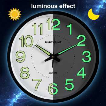 Gambar produk TaffHOME Jam Dinding Bulat Quartz Luminous Glow in The Dark 30cm MDB4