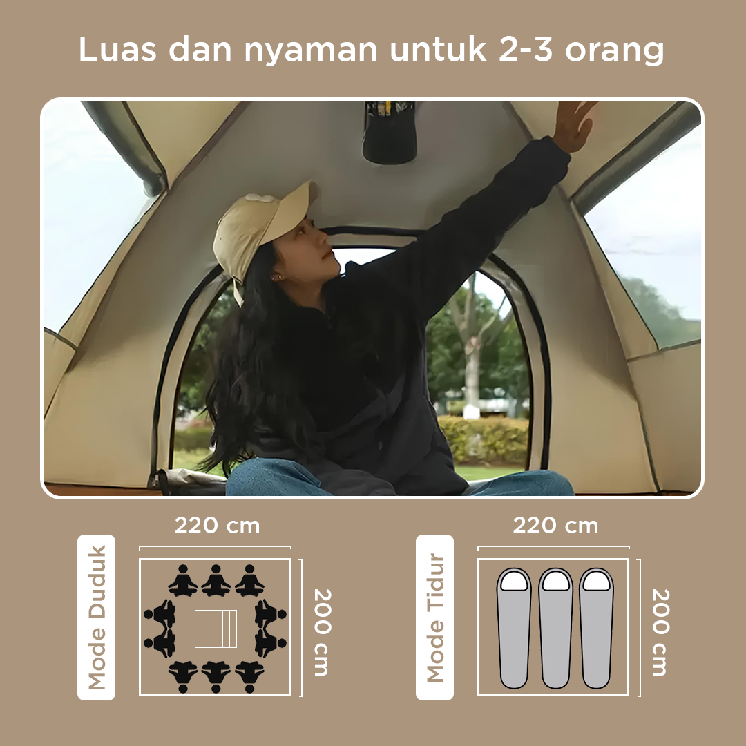 Gambar produk XTZ Tenda Camping Lipat Otomatis 2-3 Orang Double Layer Waterproof - X232