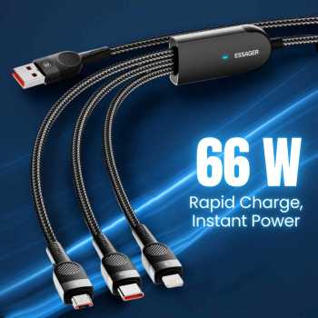 Gambar produk ESSAGER Kabel Data 3in1 Type C Micro Lighting Fast Charging 66W 1.2M - EXCMTL-XJ01