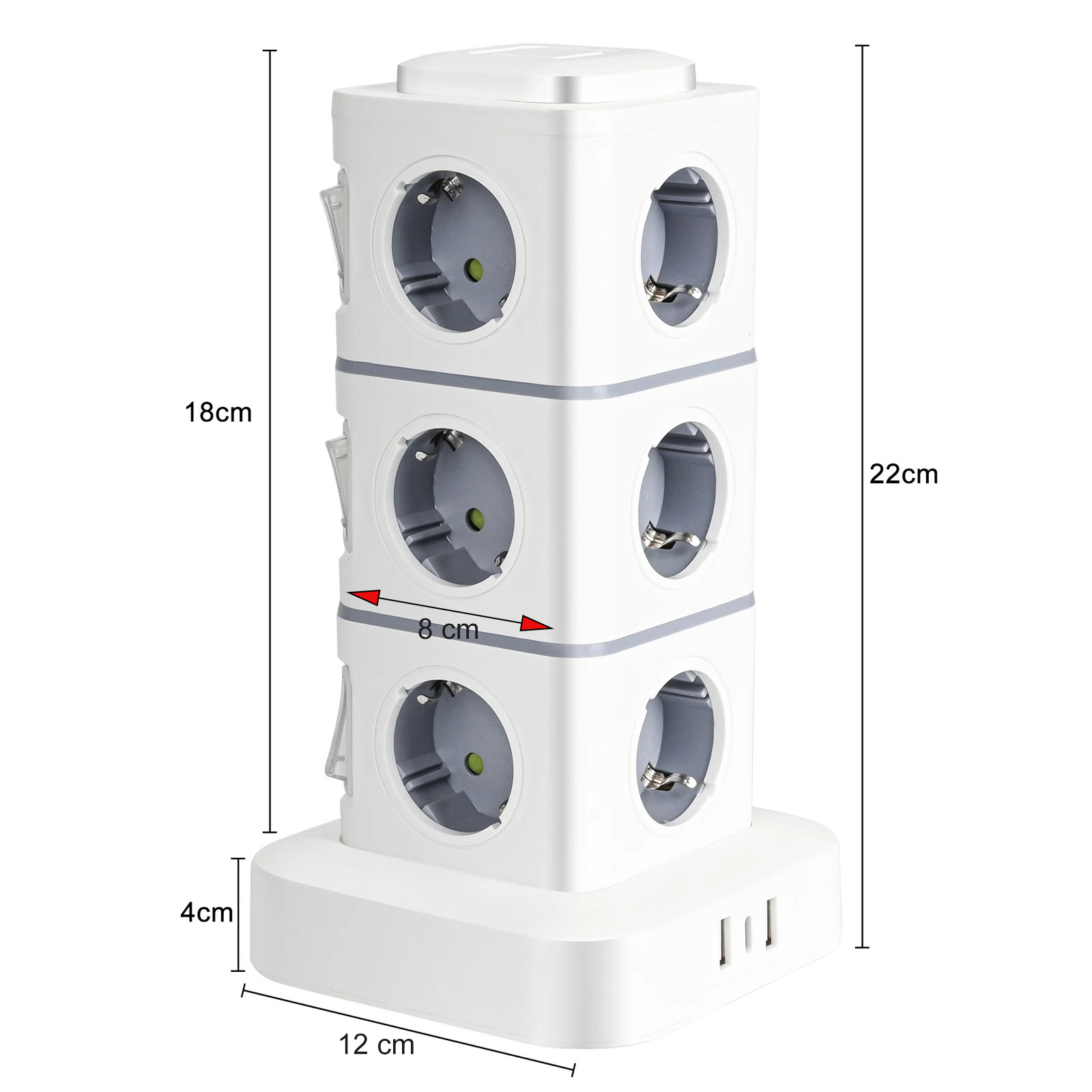 Gambar produk NINNE Stop Kontak Power Socket Strip Tower Colokan Listrik 2500W 3 Susun 12 Soket - NN812