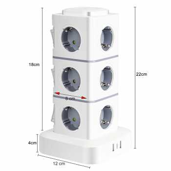 Gambar produk NINNE Stop Kontak Power Socket Strip Tower Colokan Listrik 2500W 3 Susun 12 Soket - NN812