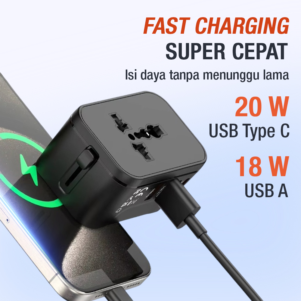 Gambar produk LENCENT Universal Travel Adaptor Multi Port USB Type C UK EU USA 20W - HHT205