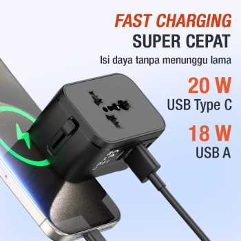 Gambar produk LENCENT Universal Travel Adaptor Multi Port USB Type C UK EU USA 20W - HHT205