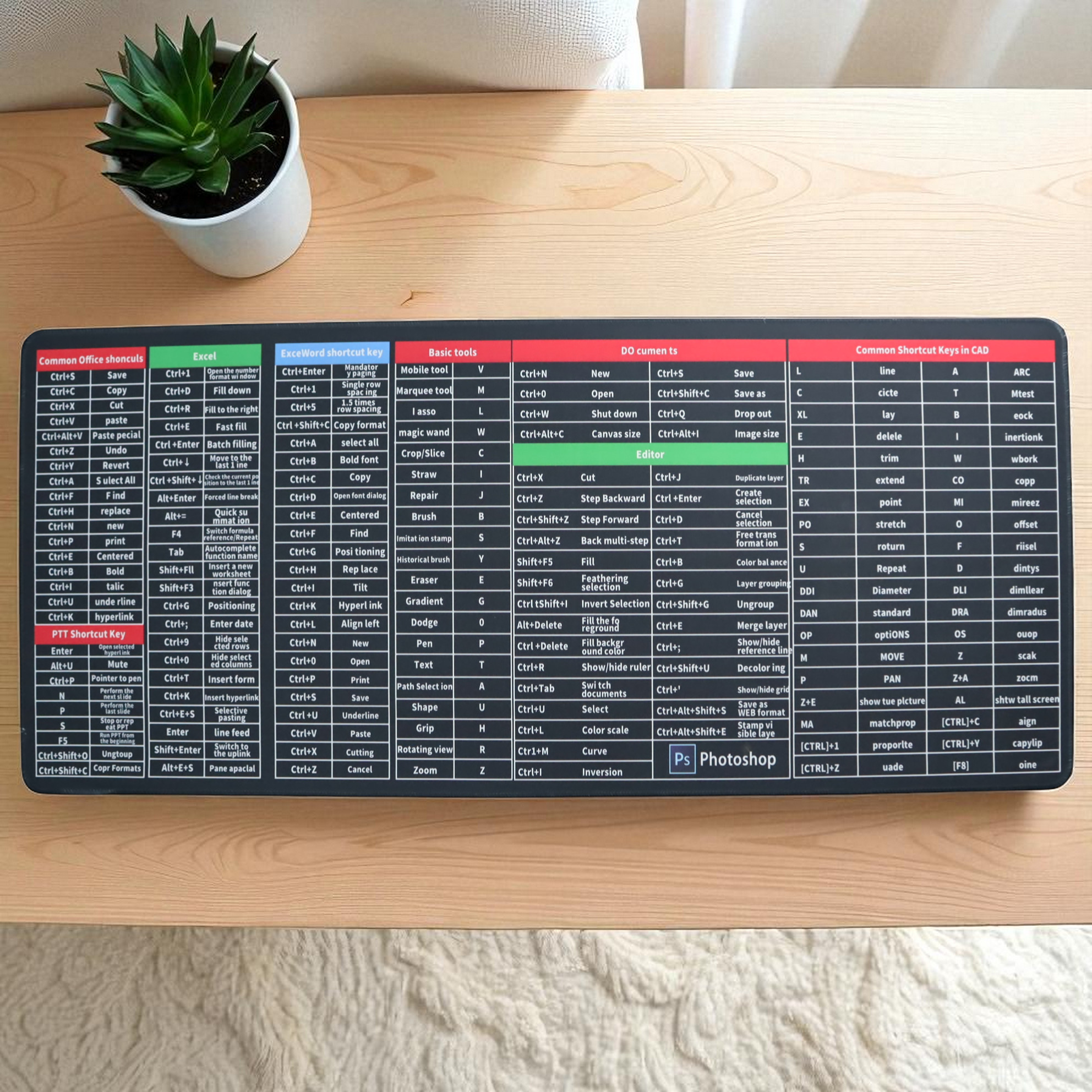 Gambar produk Mousey Office Mouse Pad Desk Mat Motif Keyboard Shortcuts Anti Slip 400x900x2mm - MOS002
