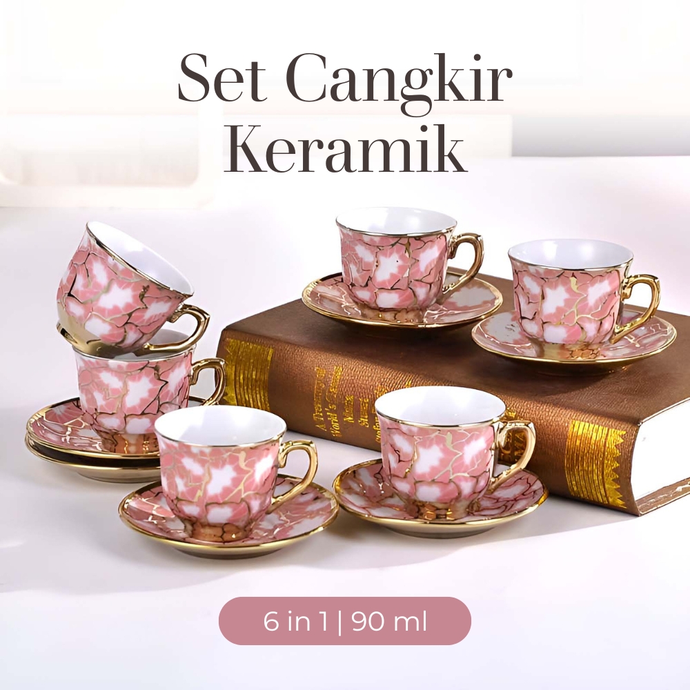 Gambar produk SUNFILI Set Cangkir Kopi Keramik 6in1 European Style Coffee Cup 90ml - B151